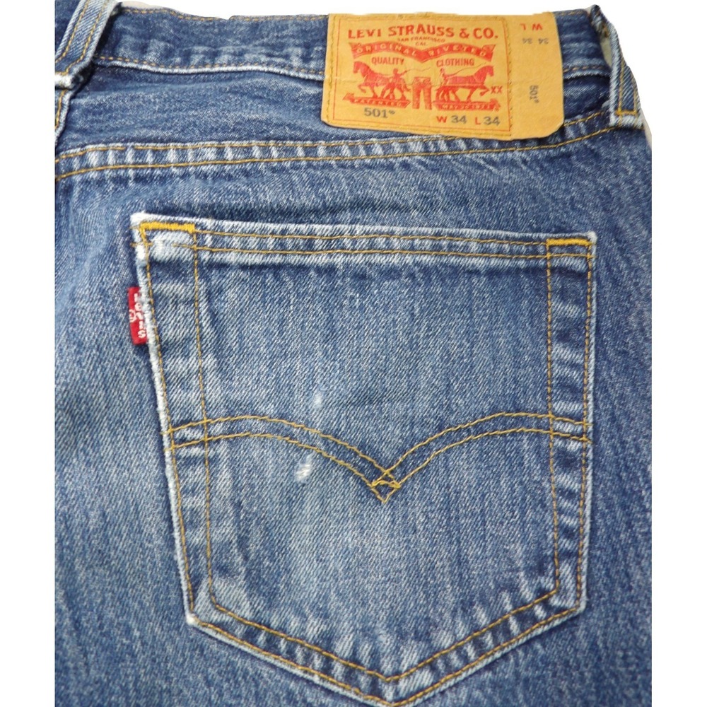 Levi 501 Original Button Fly Jeans Men 34x34 Medium Wash Blue Denim Classic Pant - Picture 14 of 16